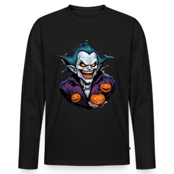 Halloween - Vampir Blutsauger Grusel mit Kürbis - Männer Premium Bio Langarmshirt - Schwarz - Vorne - Nico (187cm)
