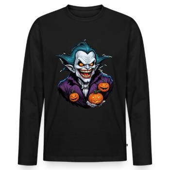 Halloween - Vampir Blutsauger Grusel mit Kürbis - Männer Premium Bio Langarmshirt - Schwarz - Vorne - Nico (187cm)