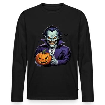 Halloween - Vampir Blutsauger Grusel mit Kürbis - Männer Premium Bio Langarmshirt - Schwarz - Vorne - Nico (187cm)