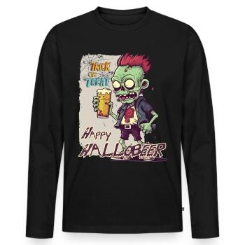 Happy Hallobeer Halloween Trick Or Treat - Men's Premium Organic Long Sleeve Shirt - black - Front - Nico (187cm)