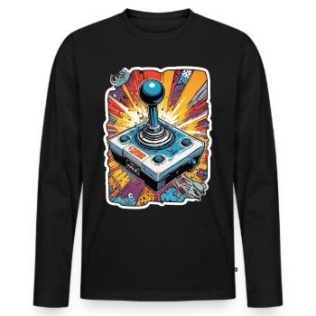Retro Gamer Abenteuer Joystick - Männer Premium Bio Langarmshirt - Schwarz - Vorne - Nico (187cm)