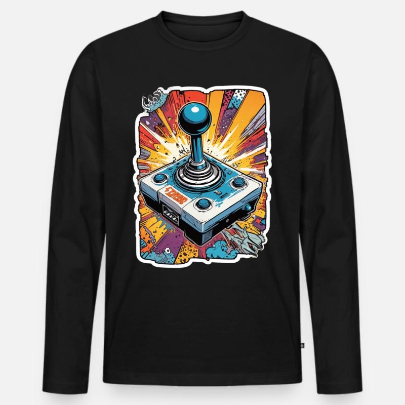 Retro Gamer Abenteuer Joystick - Männer Premium Bio Langarmshirt - Schwarz