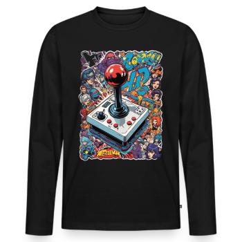 Retro Gamer Abenteuer Joystick - Männer Premium Bio Langarmshirt - Schwarz - Vorne - Nico (187cm)