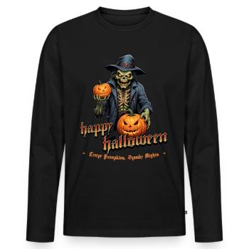 Zombie Joyeux Halloween Citrouilles effrayantes - T-shirt manches longues Premium bio Homme - noir - Devant - Nico (187cm)