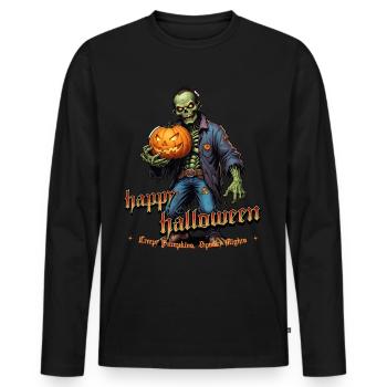 Zombie Joyeux Halloween Citrouilles effrayantes - T-shirt manches longues Premium bio Homme - noir - Devant - Nico (187cm)