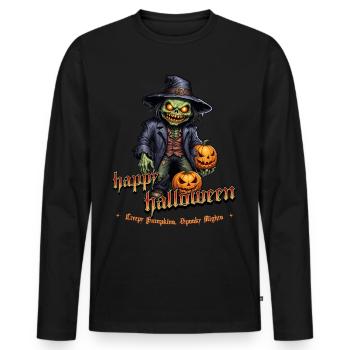 Zombie Joyeux Halloween Citrouilles effrayantes - T-shirt manches longues Premium bio Homme - noir - Devant - Nico (187cm)