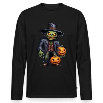 Zombie Joyeux Halloween Citrouilles effrayantes - T-shirt manches longues Premium bio Homme - noir - Devant - Nico (187cm)