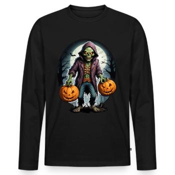 Zombie Joyeux Halloween Citrouilles effrayantes - T-shirt manches longues Premium bio Homme - noir - Devant - Nico (187cm)