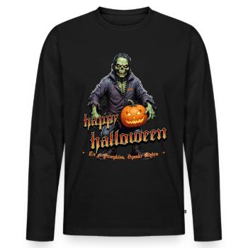 Zombie Joyeux Halloween Citrouilles effrayantes - T-shirt manches longues Premium bio Homme - noir - Devant - Nico (187cm)