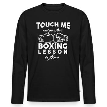 Don´t touch - Männer Premium Bio Langarmshirt - Schwarz - Vorne - Nico (187cm)
