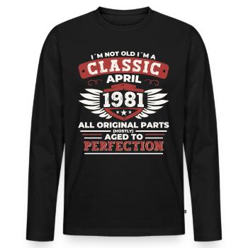 Geburtstag Klassiker Jahrgang 1981 April - Vintage - Männer Premium Bio Langarmshirt - Schwarz - Vorne - Nico (187cm)