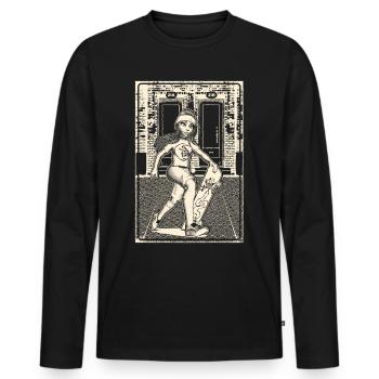 Girl with skateboard in front of brick masonry. - Men's Premium Organic Long Sleeve Shirt - black - Front - Nico (187cm)