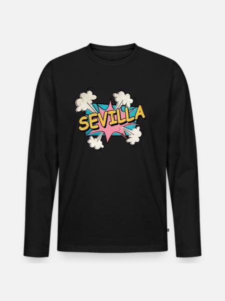 Seville Spain City Font Pop Art Comic - Men's Premium Organic Long Sleeve Shirt - black