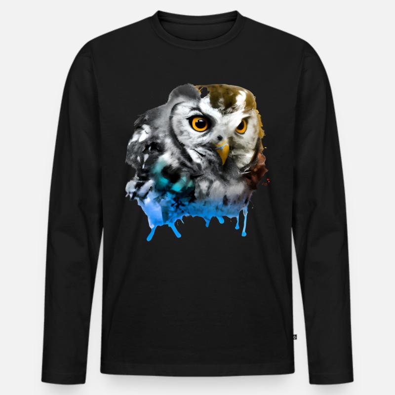 Bunte Eule - Männer Premium Bio Langarmshirt - Schwarz