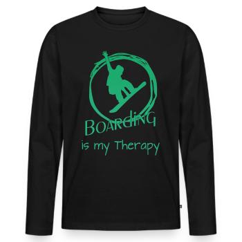 Boarding is my Therapy - Snowboard -Boarden - Männer Premium Bio Langarmshirt - Schwarz - Vorne - Nico (187cm)