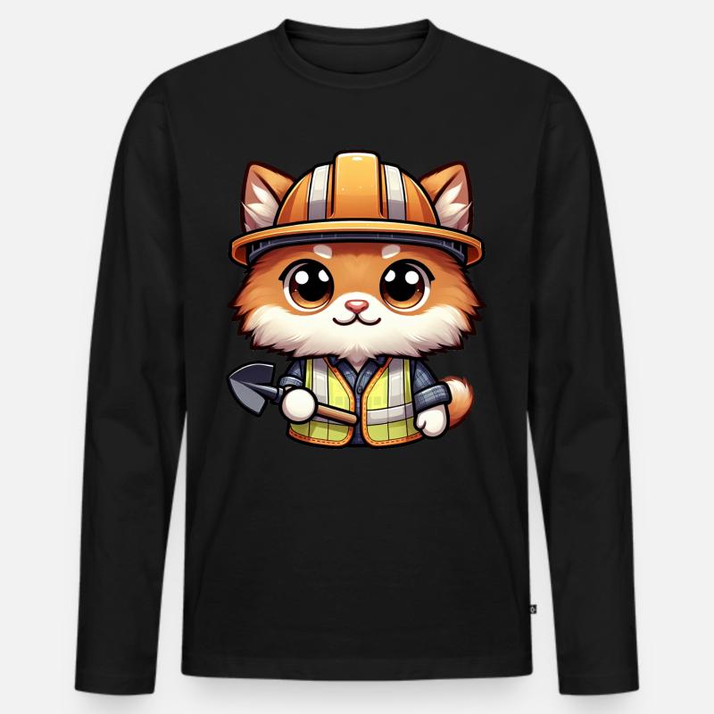 Cute Cat Construction Worker - Männer Premium Bio Langarmshirt - Schwarz