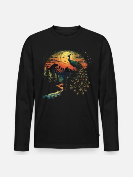 Peacock Bird Pheasant - Men's Premium Organic Long Sleeve Shirt - black