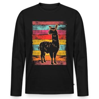 Lama Alpaga Vintage - T-shirt manches longues Premium bio Homme - noir - Devant - Nico (187cm)