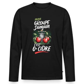 Mon groupe sanguin 0+ Cidre Cider Fun - T-shirt manches longues Premium bio Homme - noir - Devant - Nico (187cm)