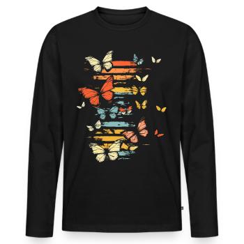 Papillons colorés Rayures de couleur vintage - T-shirt manches longues Premium bio Homme - noir - Devant - Nico (187cm)
