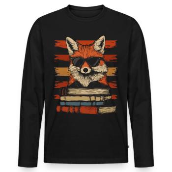 Fuchs mit Sonnenbrille und Bücher - Männer Premium Bio Langarmshirt - Schwarz - Vorne - Nico (187cm)