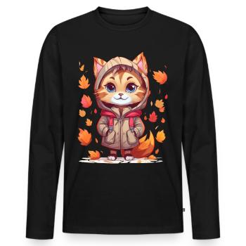 Cute cat with hoodie in autumn - Men's Premium Organic Long Sleeve Shirt - black - Front - Nico (187cm)