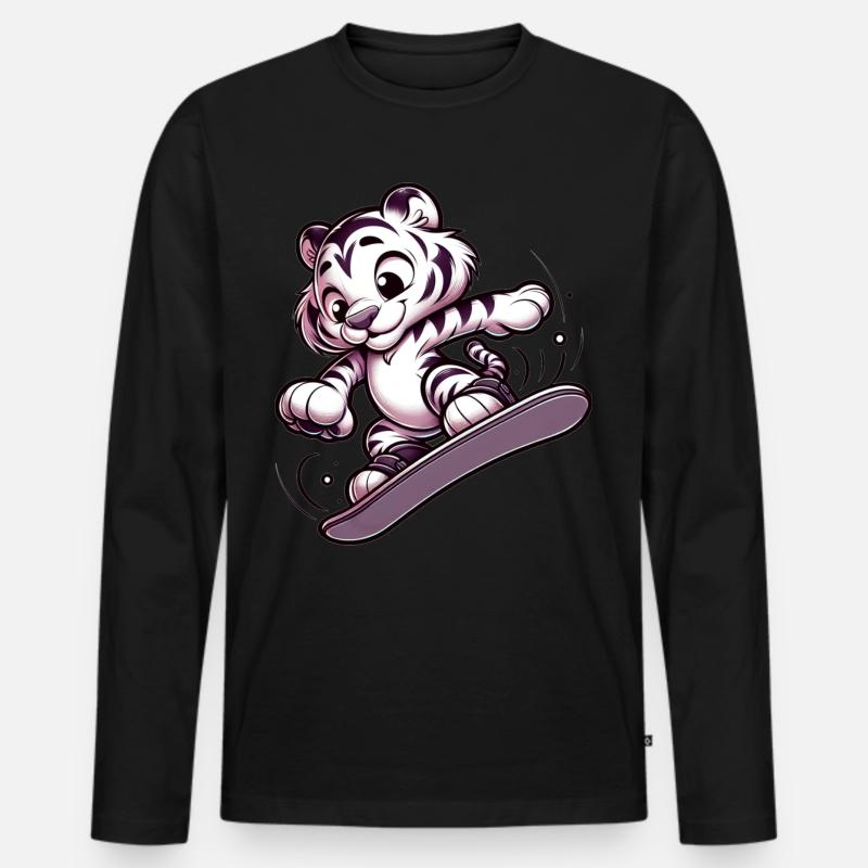 Cute Snowboarder Tiger - Männer Premium Bio Langarmshirt - Schwarz