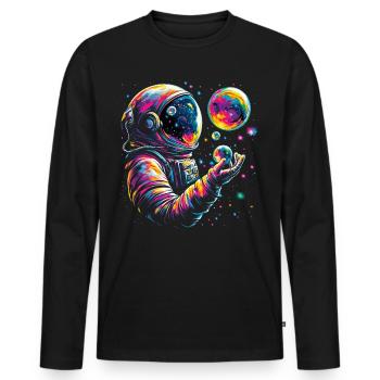 Planètes Astronaute Science Espace - T-shirt manches longues Premium bio Homme - noir - Devant - Nico (187cm)