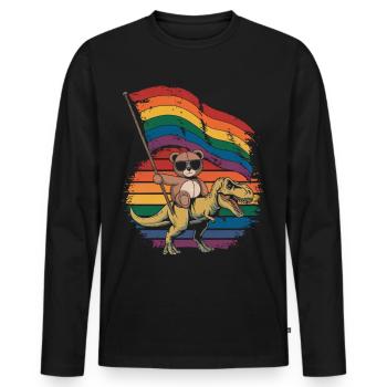 Teddy Bear Rides Dinosaur LGBTQ Rainbow Banner - Men's Premium Organic Long Sleeve Shirt - black - Front - Nico (187cm)