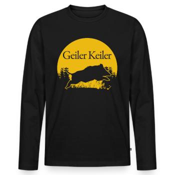 Keiler Wildsau Geiler Jäger Jägerin - Männer Premium Bio Langarmshirt - Schwarz - Vorne - Nico (187cm)