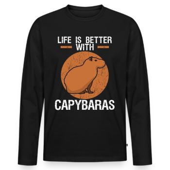 Capybara Blague Capybara Capybaras - T-shirt manches longues Premium bio Homme - noir - Devant - Nico (187cm)