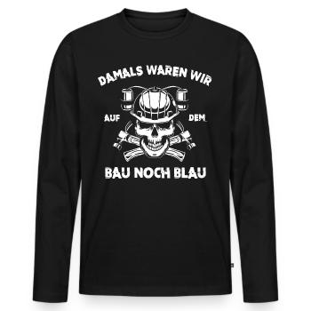 Auf dem Bau noch blau - Männer Premium Bio Langarmshirt - Schwarz - Vorne - Nico (187cm)