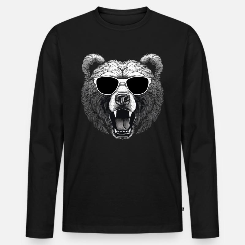 Bär Kopf - Männer Premium Bio Langarmshirt - Schwarz