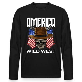Amérique Far West - T-shirt manches longues Premium bio Homme - noir - Devant - Nico (187cm)