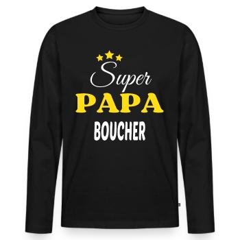 Super Papa BOUCHER ANNIVERSAIRE - T-shirt manches longues Premium bio Homme - noir - Devant - Nico (187cm)