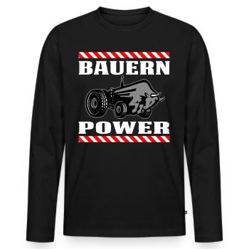 Bauern Power - Männer Premium Bio Langarmshirt - Schwarz - Vorne - Nico (187cm)