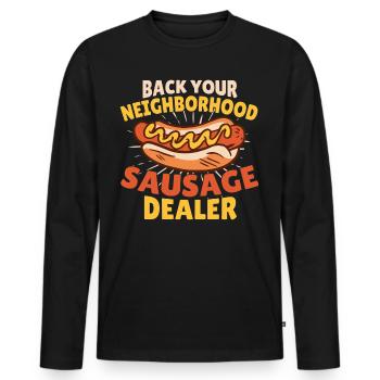 Retour Votre Quartier Marchand de Saucisses Drôle - T-shirt manches longues Premium bio Homme - noir - Devant - Nico (187cm)