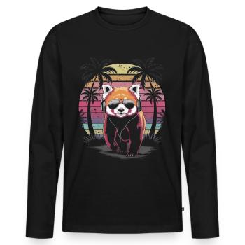Panda roux avec lunettes de soleil et écouteurs - T-shirt manches longues Premium bio Homme - noir - Devant - Nico (187cm)