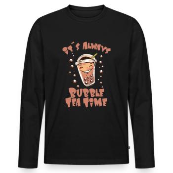 Its Always Bubble Tea Time - Men's Premium Organic Long Sleeve Shirt - black - Front - Nico (187cm)