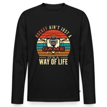 Ice Hockey Puck Hockey Sticks - Men's Premium Organic Long Sleeve Shirt - black - Front - Nico (187cm)