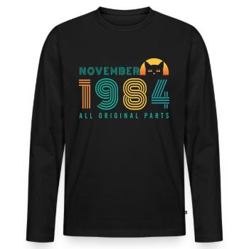 Born in November 1984 Cat Vintage - Men's Premium Organic Long Sleeve Shirt - black - Front - Nico (187cm)