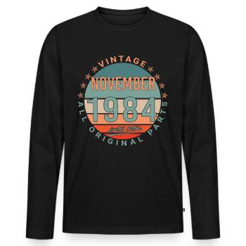 Born in November 1984 Vintage Edition - Men's Premium Organic Long Sleeve Shirt - black - Front - Nico (187cm)
