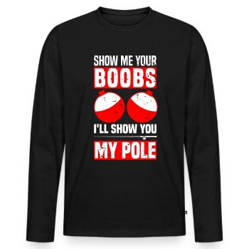 Sho me your Boobs Je vais vous montrer ma perche - Pêche - T-shirt manches longues Premium bio Homme - noir - Devant - Nico (187cm)