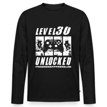 30 Years Birthday Retro Level 30 Unlocked - Men's Premium Organic Long Sleeve Shirt - black - Front - Nico (187cm)