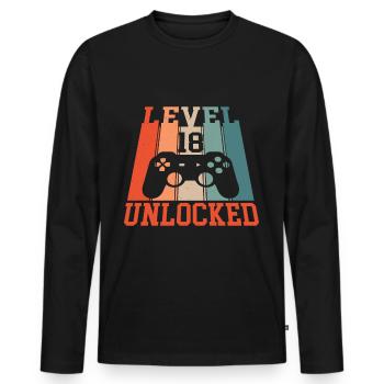 Level 18 Unlocked - Men's Premium Organic Long Sleeve Shirt - black - Front - Nico (187cm)