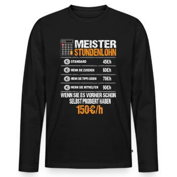 Salaire horaire principal - T-shirt manches longues Premium bio Homme - noir - Devant - Nico (187cm)