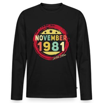 Geschenkidee November 1981 Vintage - Männer Premium Bio Langarmshirt - Schwarz - Vorne - Nico (187cm)