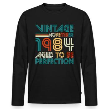 Born in November 1984 Vintage - Men's Premium Organic Long Sleeve Shirt - black - Front - Nico (187cm)