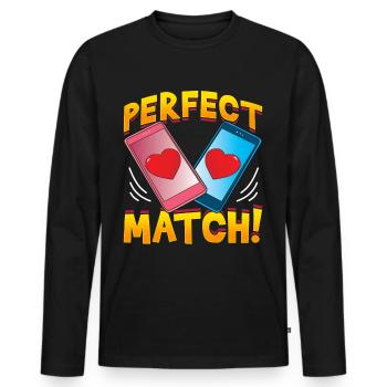 Perfect Match - Online Dating - Couple Matching - Men's Premium Organic Long Sleeve Shirt - black - Front - Nico (187cm)