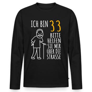 33 Geburtstag 33er 33ter Ich bin 33 Jahre alt Mann - Männer Premium Bio Langarmshirt - Schwarz - Vorne - Nico (187cm)